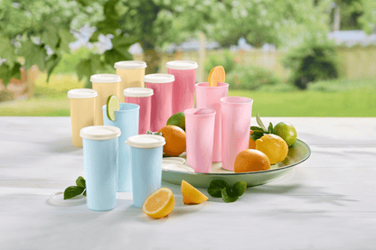 Tupperware 16 oz Plastic Tumbler Set with Lids, Assorted Colors (Set of 12)