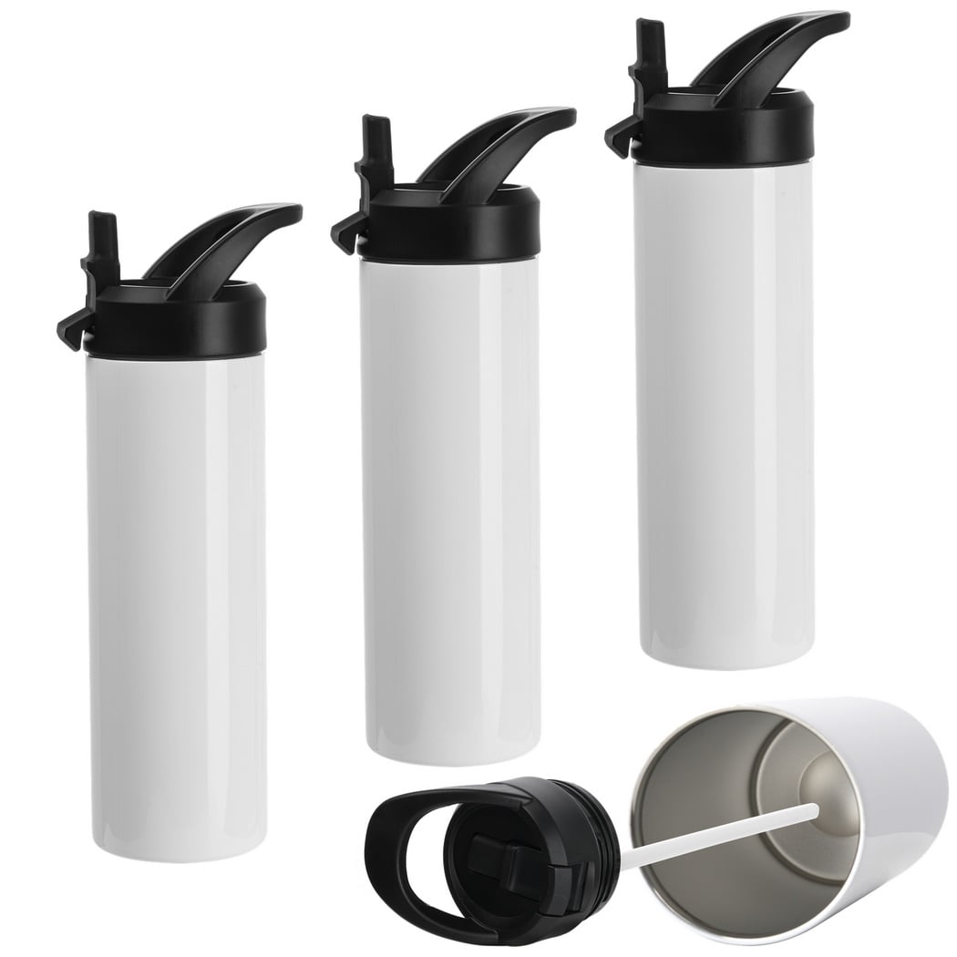 4PCS Sublimation Tumblers, 20oz Skinny Straight Sport Water Bottles with Straw Lids and Portable Handles, Blank Stainless Steel Double-Wall Insulated Cups for DIY