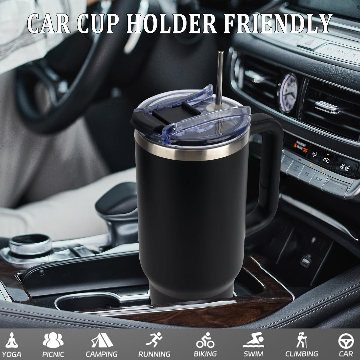 AYAOQIANG 40 oz Tumbler with Handle and Straw Lid Insulated Tumblers Cups with Lids Straws Double Wall Vacuum Leak Proof Stainless Steel 40oz Tumbler Travel Mug Gifts for Men or Women