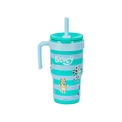 (2 pack) Zak Designs 18oz Bluey Kids Straw Handle Tumbler, Stainless Steel Vacuum Insulated Cruiser Tumbler with Silicone Straw Utilizing Leak-Proof Valve, Stripes