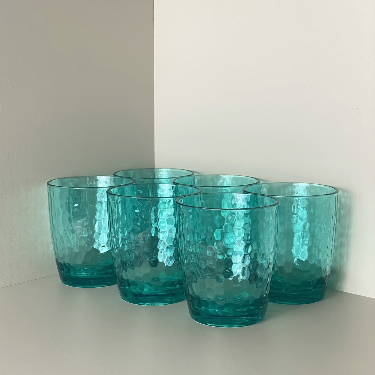 Set of 6 Hammered Style 15-ounce/430ml Acrylic Glasses Plastic Tumbler,BPA Free,Dishwasher Safe (Teal)
