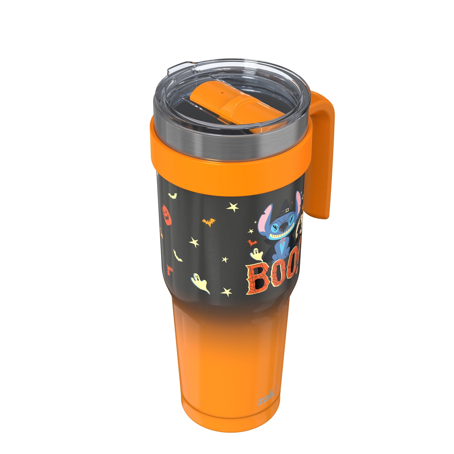 Zak Designs 40oz Stitch Halloween Straw Handle Tumbler, Double Wall Vacuum Insulated Stainless Steel Waverly Tumbler with Durable Plastic Straw, Travel Straw Tumbler with Handle, Ombre