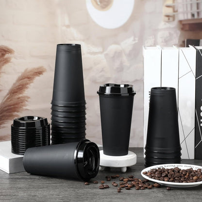 24 Pack Reusable Coffee Cups with Lids 16 oz To Go Travel Cups with Lids Travel Mugs Plastic Tumblers Reusable Coffee Tumblers for Hot and Cold Drinks, Black