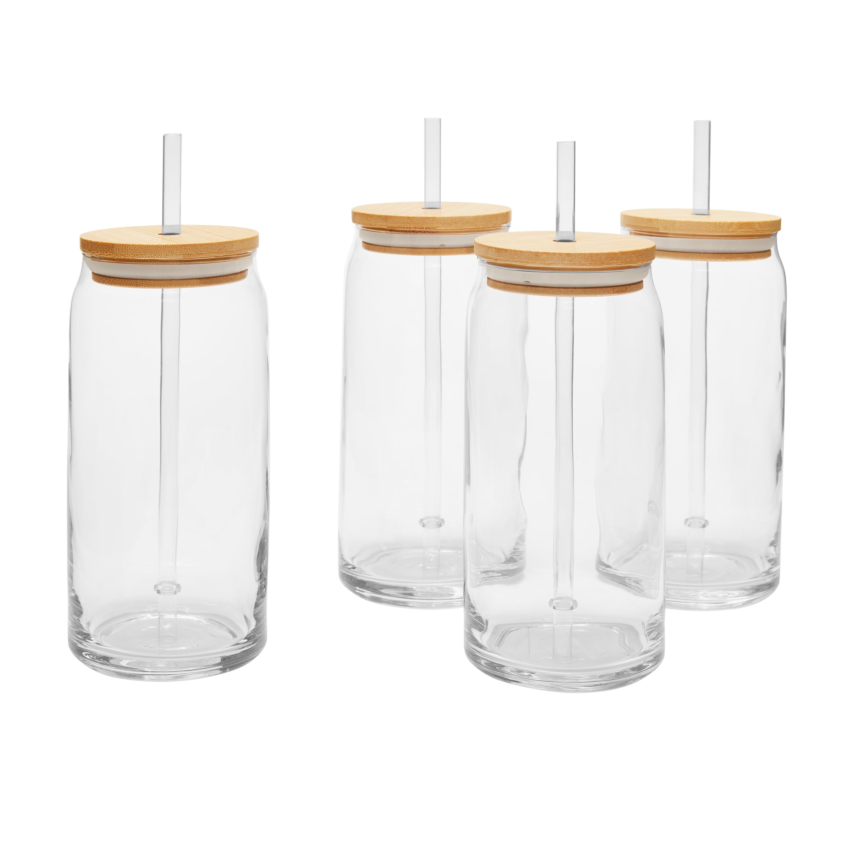 (3 pack) Mainstays Briar Can Glass Drinkware with Lids & Straws, Set of 4