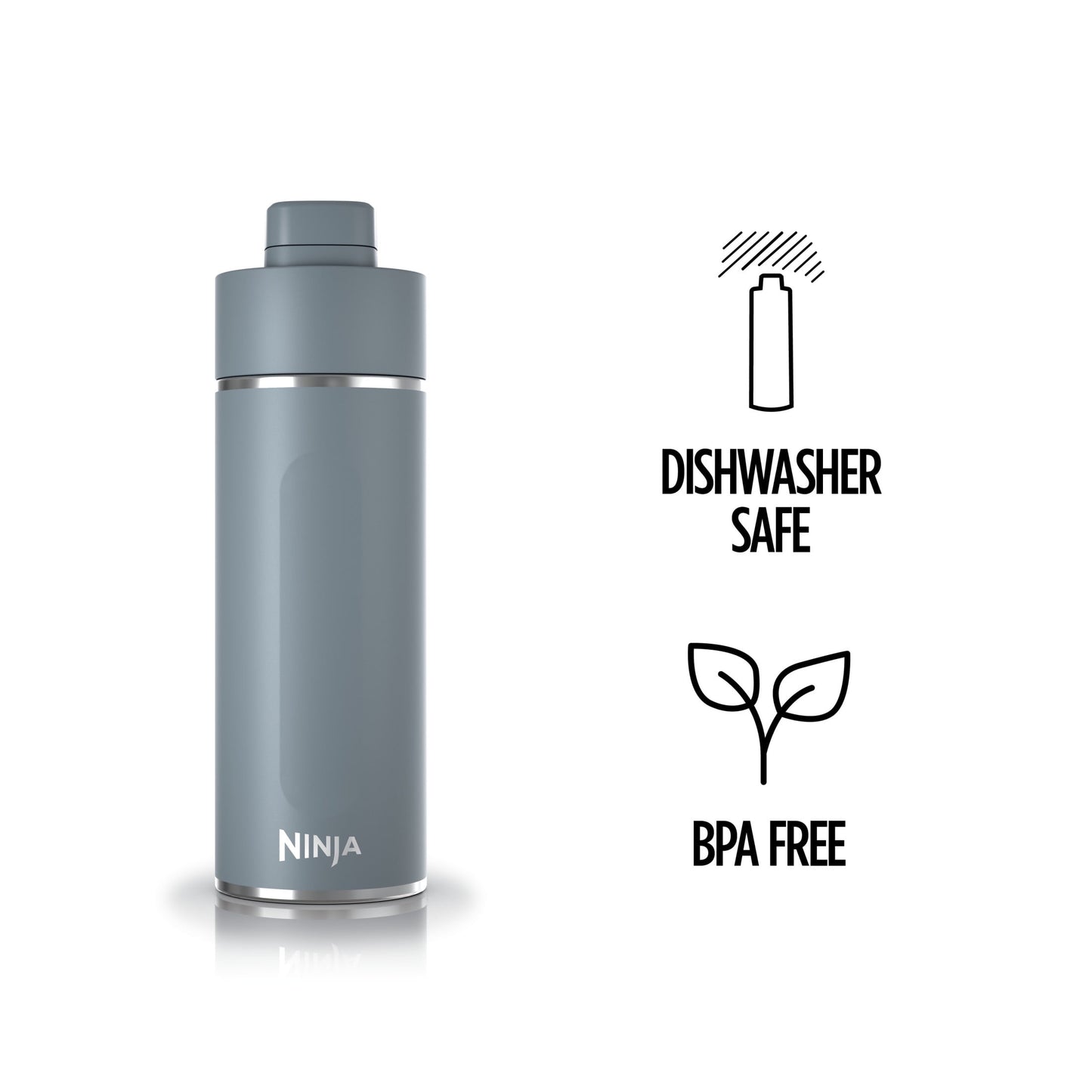 (2 pack) Ninja Thirsti 24 oz Travel Water Bottle, Stainless Steel, Leak Proof, 24 Hours Cold, Ash Gray