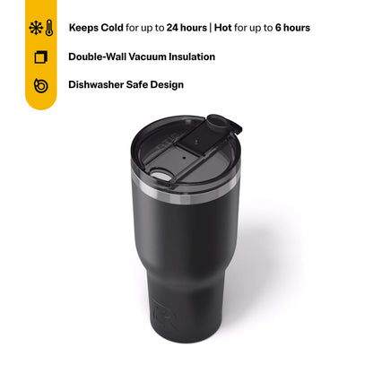 RTIC 40 oz Ceramic Lined Insulated Essential Tumbler, Leak-Resistant Lid, Black