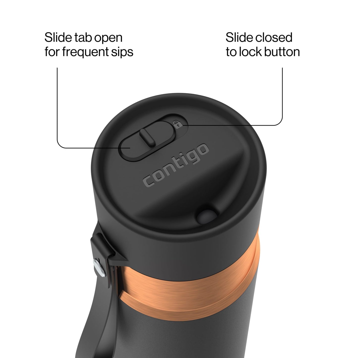 Contigo 24 oz Stainless Steel Leak-Proof Insulated Water Bottle with Carry Strap, Black/Bronze