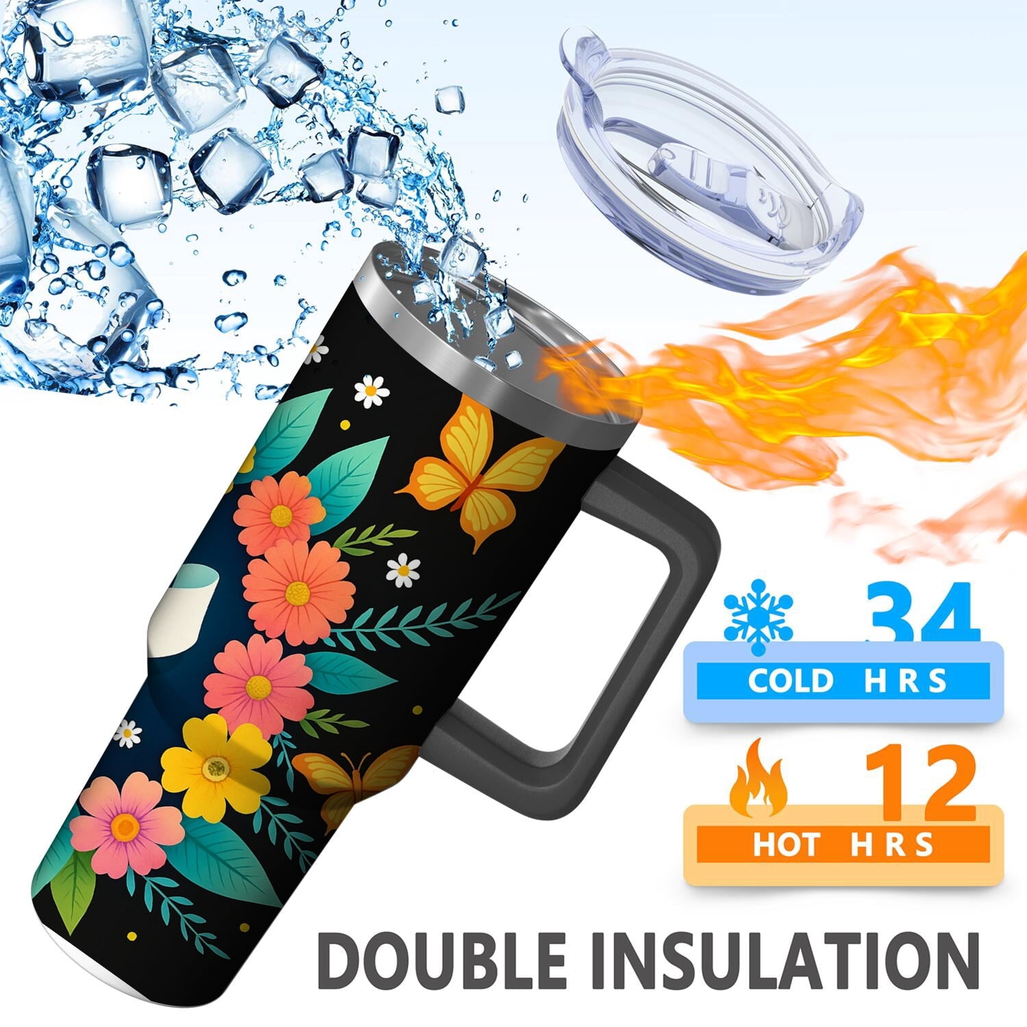 Floral Butterfly Earth Vibes Stainless Steel Tumbler, 40oz