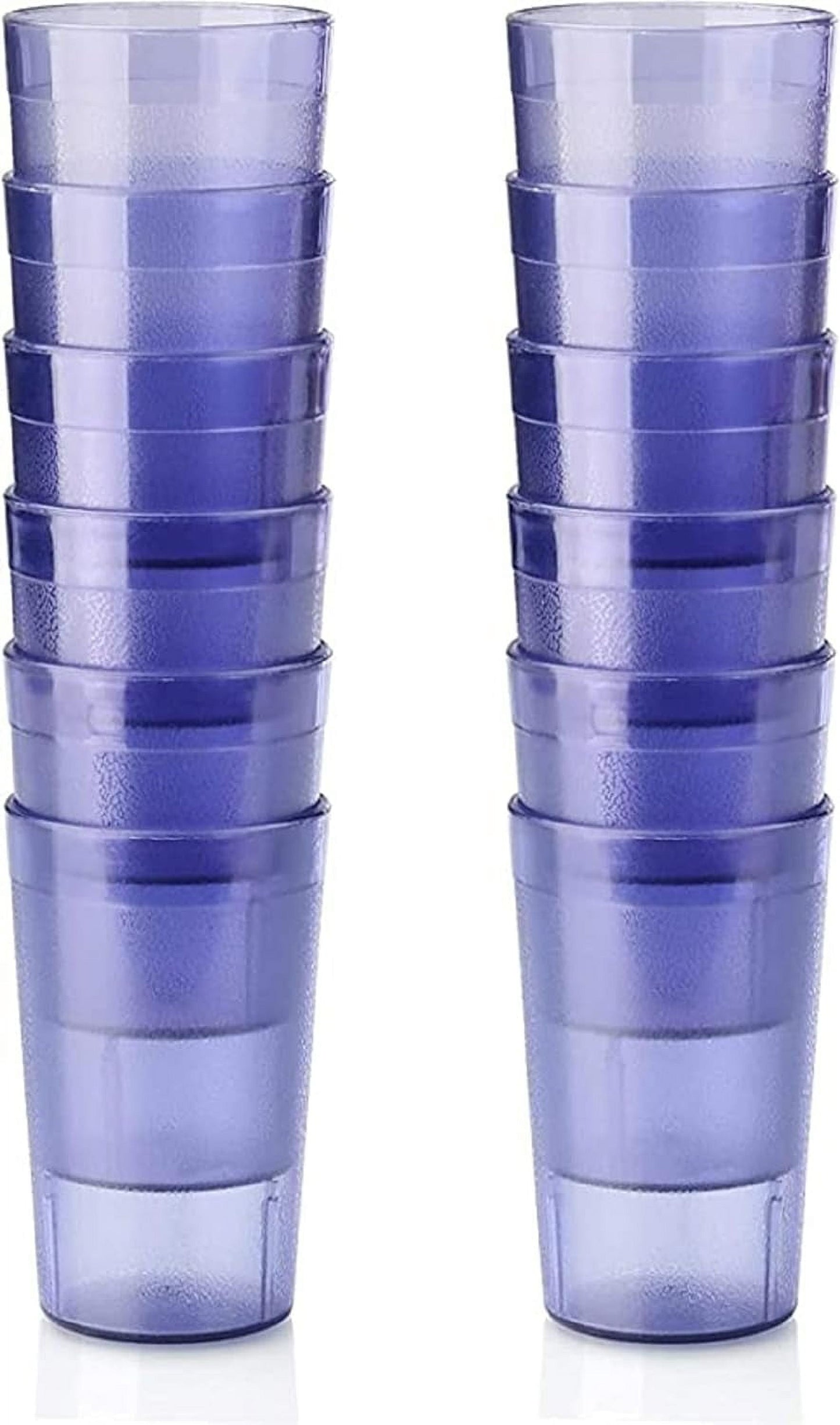 TrueCraftware-Set of 12 Tall Pebbled Tumbler/Drinking Cups 32-Ounce Blue Color- Reusable Premium Water Iced Tea Glasses Stackable Dishwasher Safe Break-Resistant for Home and Restaurants
