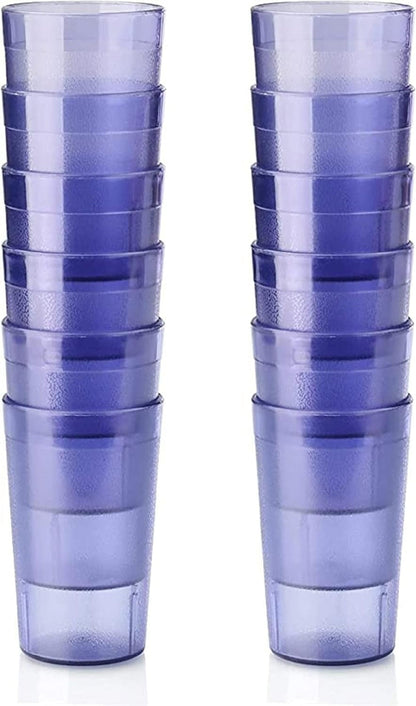 TrueCraftware-Set of 12 Tall Pebbled Tumbler/Drinking Cups 32-Ounce Blue Color- Reusable Premium Water Iced Tea Glasses Stackable Dishwasher Safe Break-Resistant for Home and Restaurants