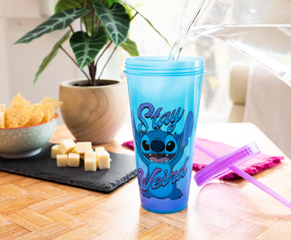 Lilo and Stitch Stay Weird 24oz Color Change Plastic Tumbler w Lid and Straw