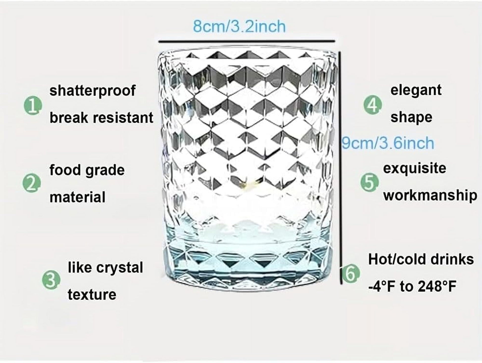 8 Oz 6-Piece Unbreakable Drinking Glasses Tritan Plastic Tumblers Dishwasher Safe BPA Free Small Acrylic Juice Glasses for Kids Plastic Water Glasses (8 Oz 6 Pieces Light Blue)