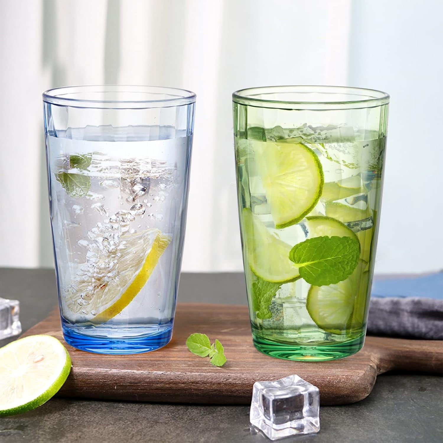 Plastic Reusable Drinking Glasses (Set of 6) 16 oz Water Cups ,BPA-Free Tumblers,Reusable Mixed Colors Assorted Stackable Cups, Dishwasher Safe