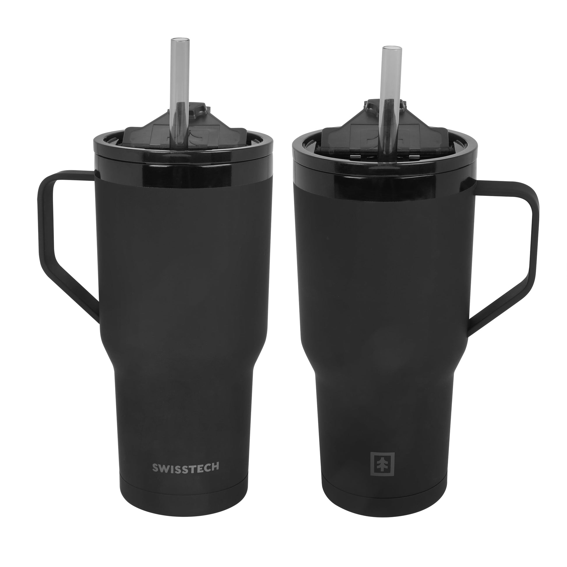 Swiss Tech 30oz black triple wall stainless steel tumbler 2-pack with handle & leakproof lid