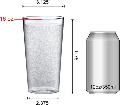 RUseeN 12 Piece Unbreakable Plastic Tumblers Drinkware, BPA-Free, Reusable Plastic Drinking Glasses for Home & Outdoors - Stackable, Lead-Free & Dishwasher Safe,16oz