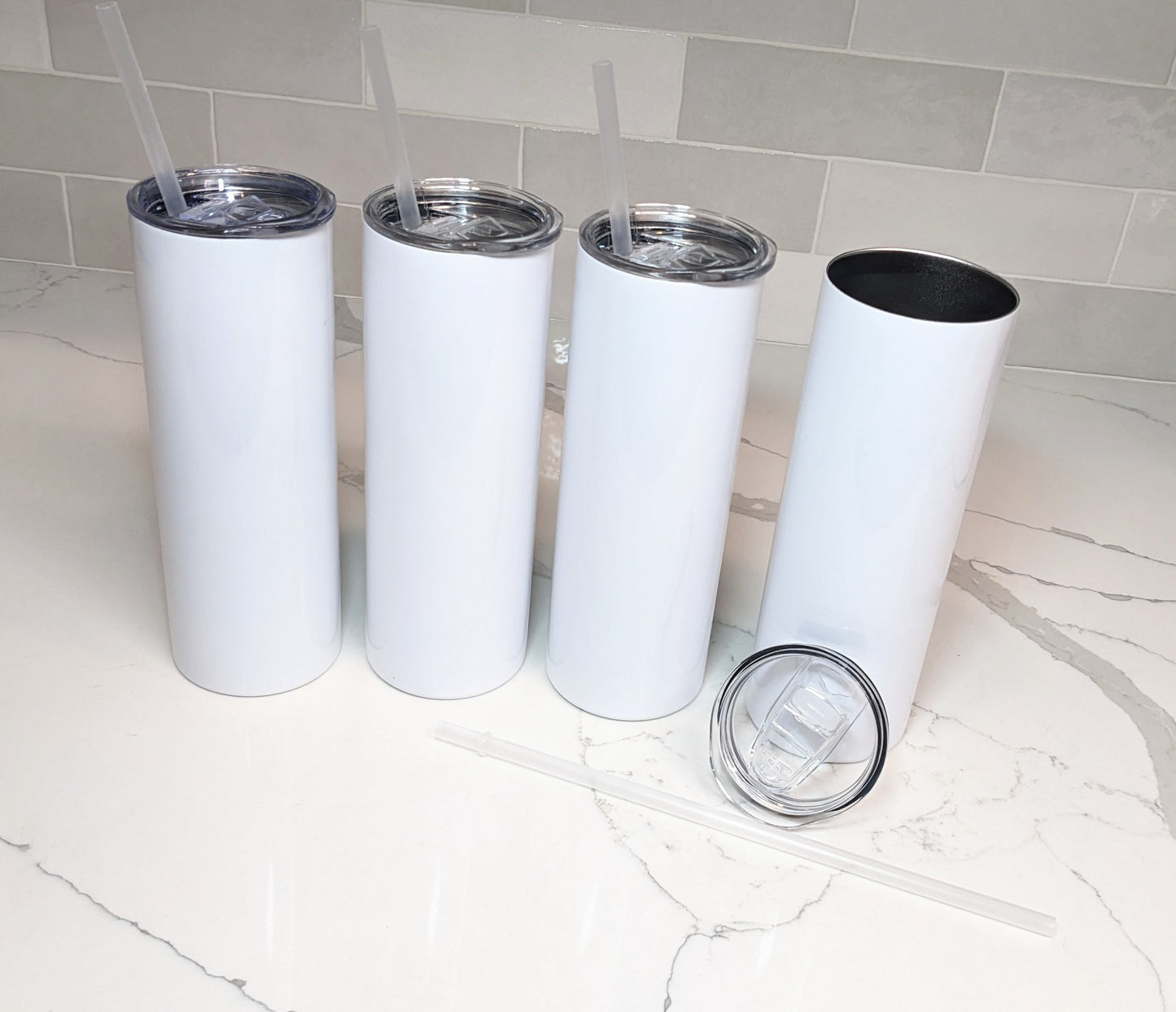 Sublimation Tumblers Blanks 20 oz with Plastic Straw, Heat Press Tumblers, Skinny Tapered Drinkware, Gift for Makers, 4 pcs