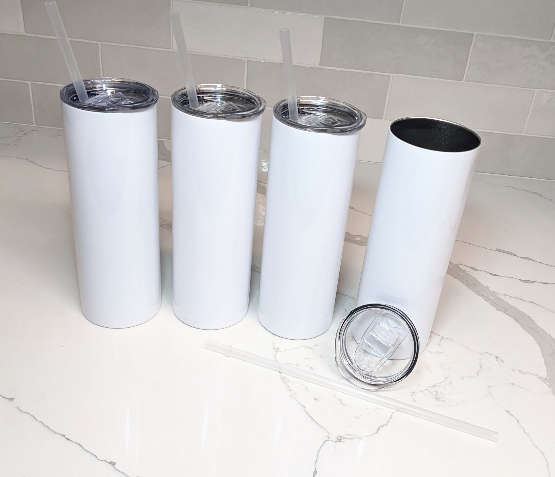Sublimation Tumblers Blanks 20 oz with Plastic Straw, Heat Press Tumblers, Skinny Tapered Drinkware, Gift for Makers, 4 pcs