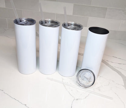 Sublimation Tumblers Blanks 20 oz with Plastic Straw, Heat Press Tumblers, Skinny Tapered Drinkware, Gift for Makers, 4 pcs