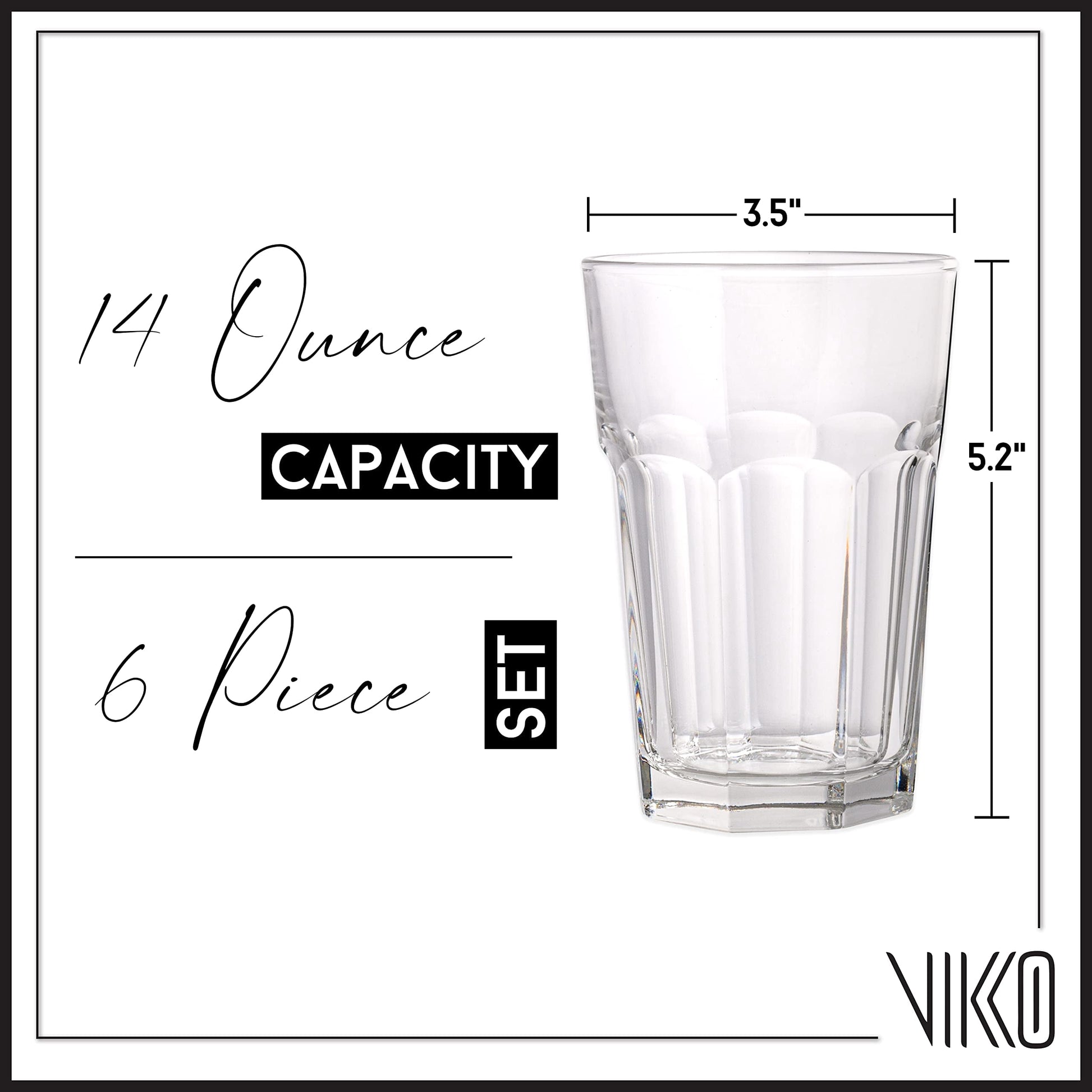 Madison - 14 Ounce Drinking Glasses | Extra Large Glasses For Water, Juice, Soda, etc.  Heavy Base Prevents Tipping  Dishwasher Safe  Set of 6 Clear Glass Tumblers  3.5 x 5.2