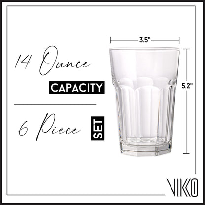 Madison - 14 Ounce Drinking Glasses | Extra Large Glasses For Water, Juice, Soda, etc.  Heavy Base Prevents Tipping  Dishwasher Safe  Set of 6 Clear Glass Tumblers  3.5 x 5.2