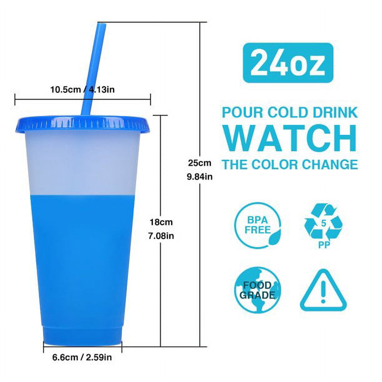GIXUSIL 24oz Color Changing Cups Plastic Bulk Tumblers with Lids and Straws Spill Proof, 9pcs Reusable Summer Cold Drink Cups,Iced Coffee Tumblers/Party Cup for Women Adults
