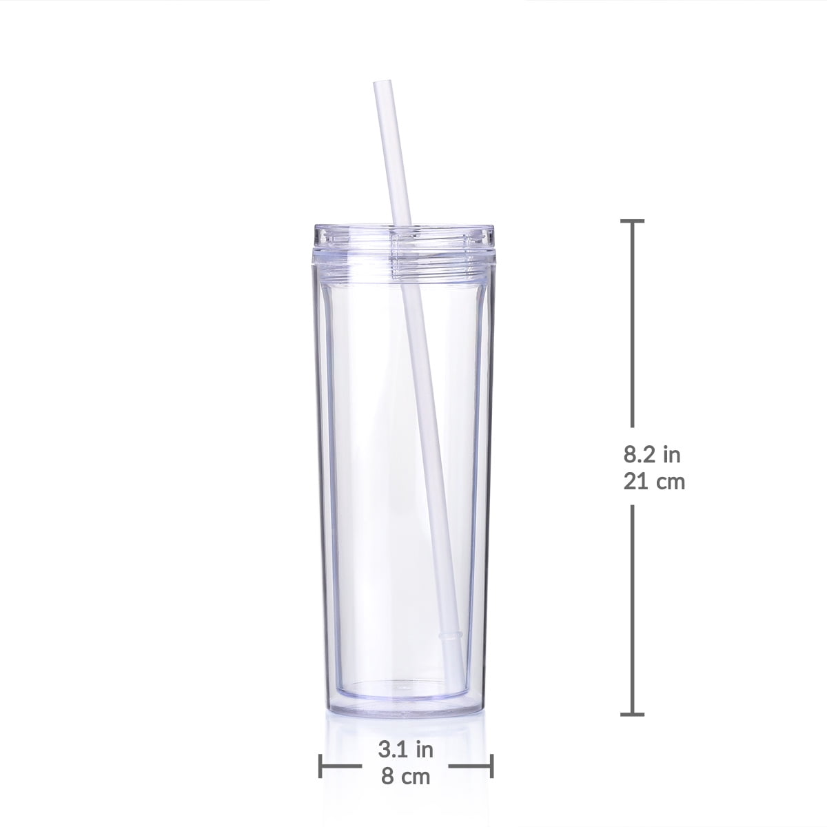 Cupture Skinny Acrylic Tumbler Cups with Straws - 18 oz, 8 Pack (Clear)