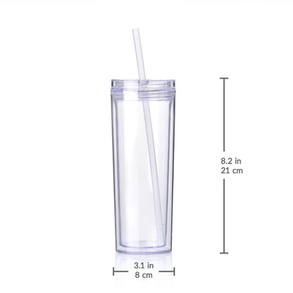 Cupture Skinny Acrylic Tumbler Cups with Straws - 18 oz, 8 Pack (Clear)