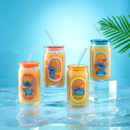 Disney Stitch Island Vibes Tumbler Glasses with Lids & Straws, 16-ounces, Set of 4