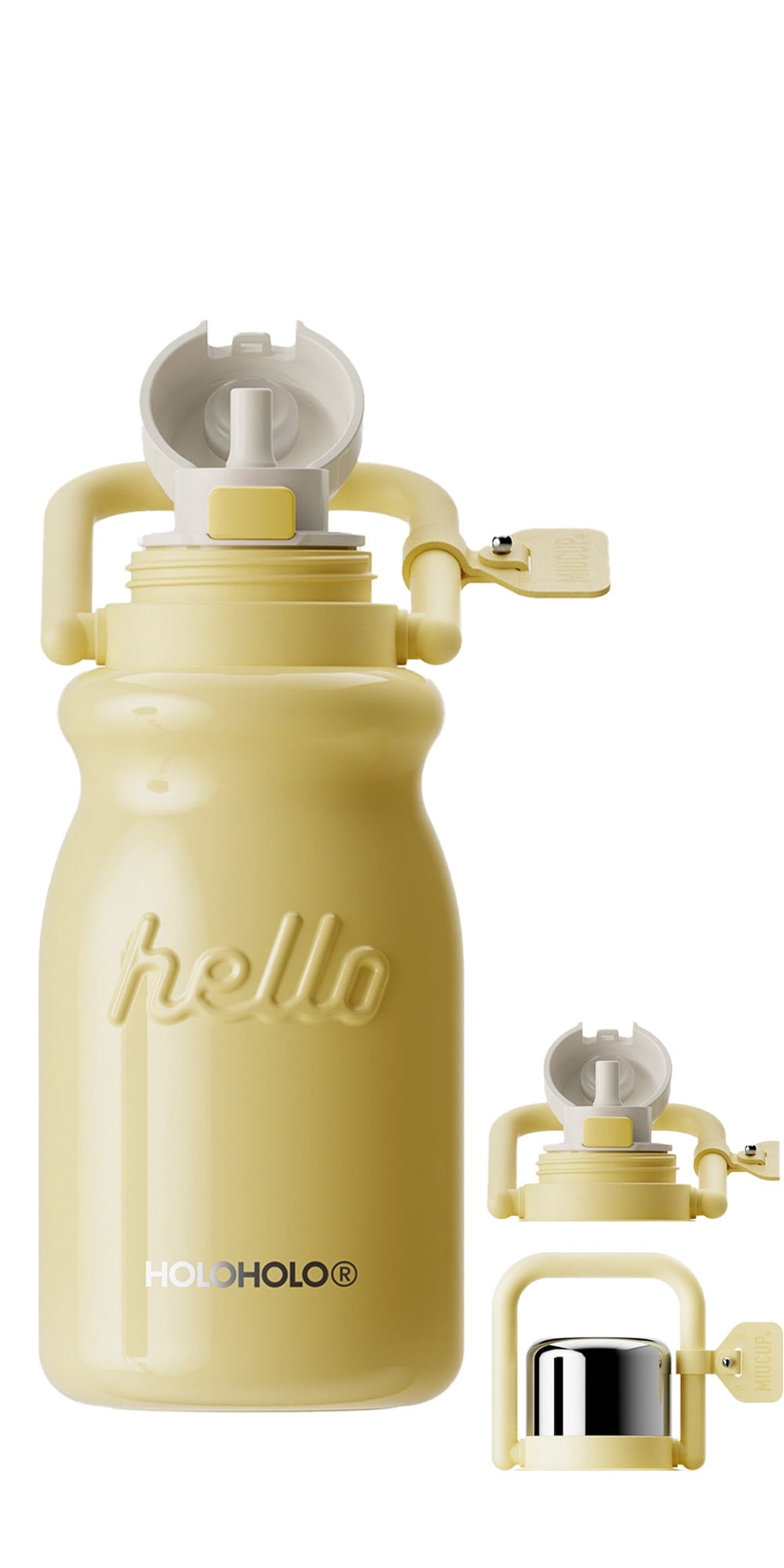 HOLOHOLO Stainless Steel Insulated Tumbler with Flip Straw and Handle 2-in-1 Tumbler 30oz Yellow Water Bottle for Daily Use
