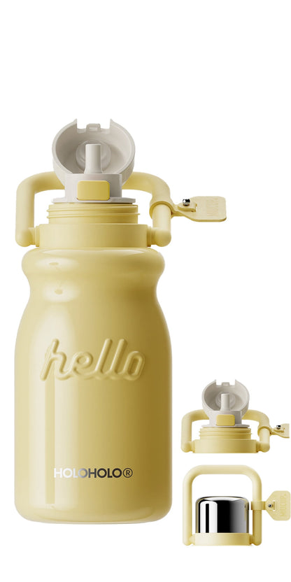 HOLOHOLO Stainless Steel Insulated Tumbler with Flip Straw and Handle 2-in-1 Tumbler 30oz Yellow Water Bottle for Daily Use