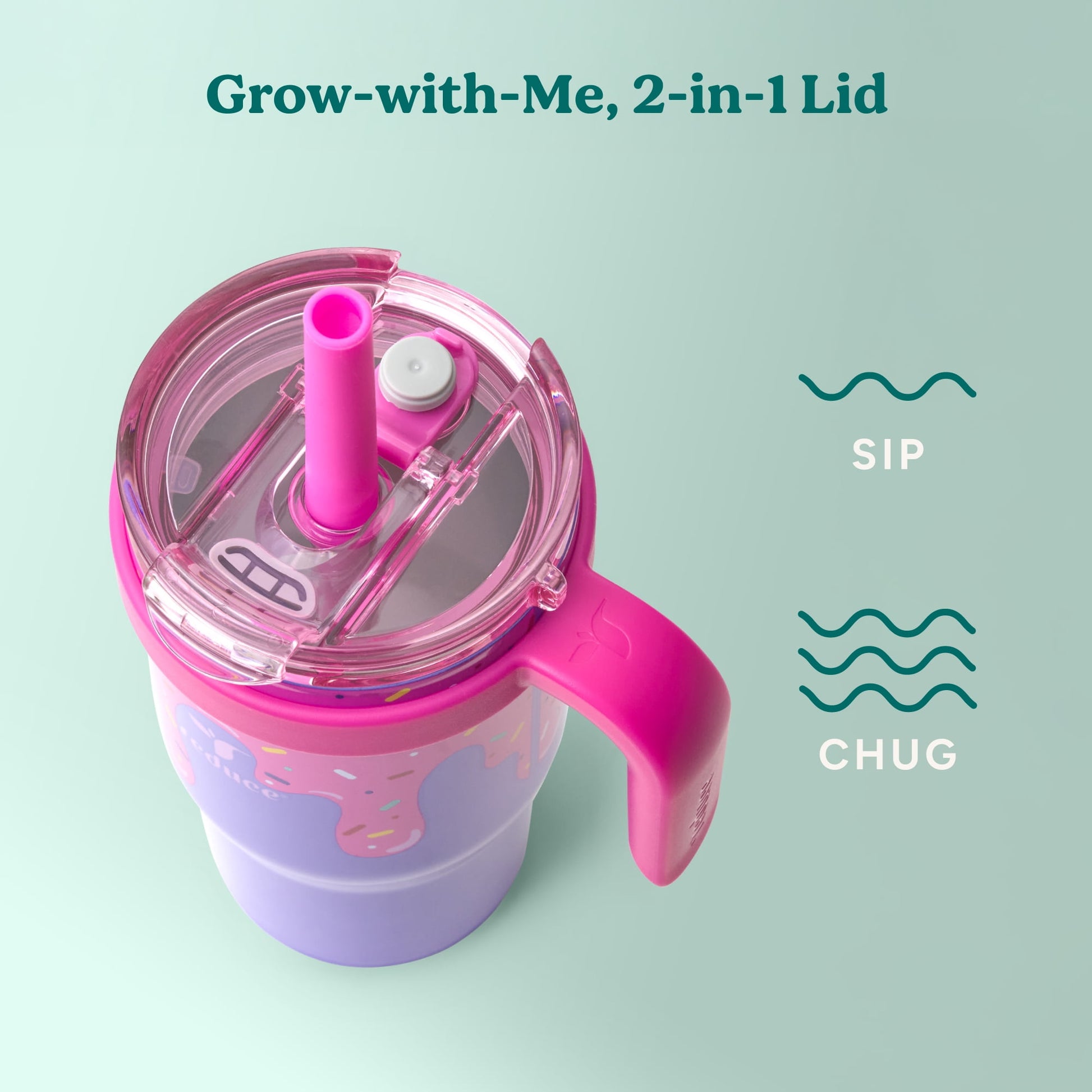 Reduce Coldee Kids Insulated Tumbler with Straw, 18oz Stainless Steel Spill-Proof Cup with Handle, Ice Cream