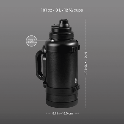 TAL 3 Liter Stainless Steel Zeus Black Water Bottle with Leak-Proof Lid