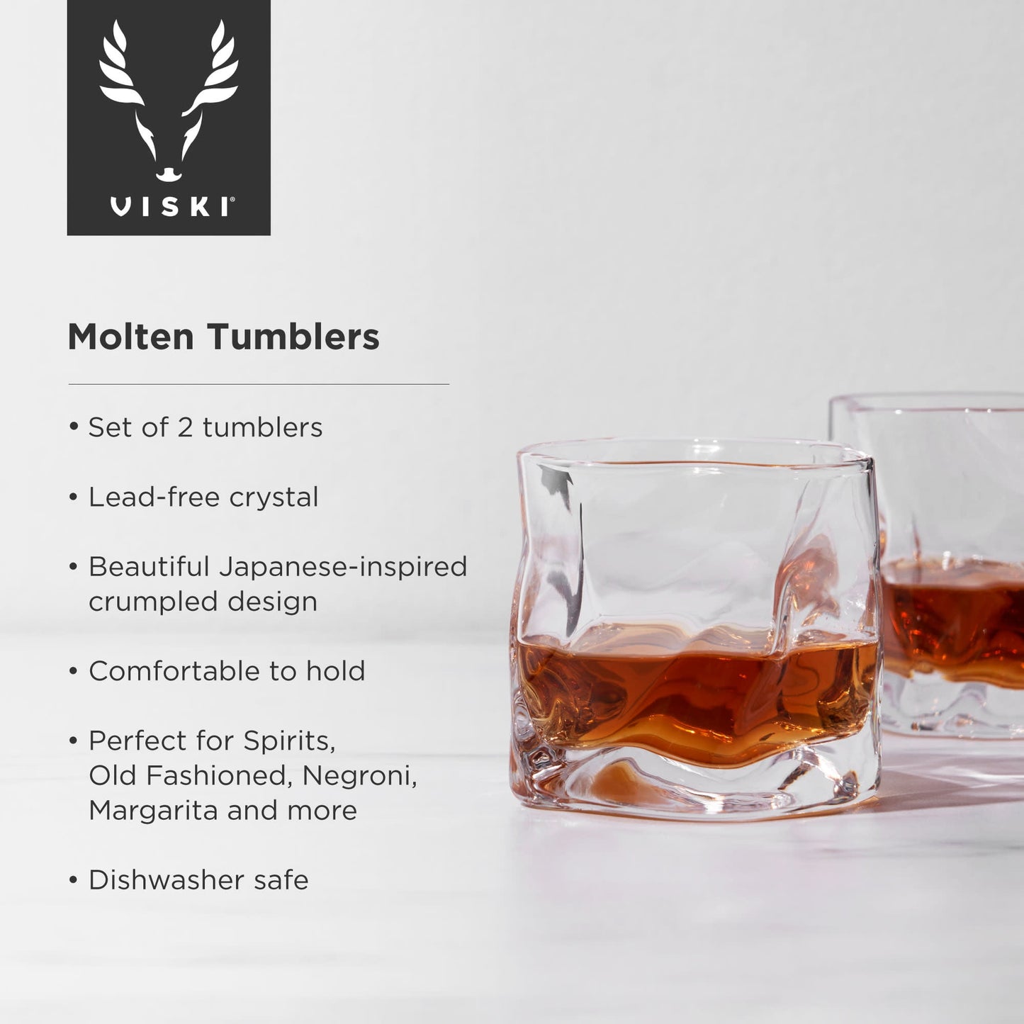 Viski Molten Tumblers, Bourbon, Whiskey Glasses, Mens Gifts, 9.5oz Set of 2