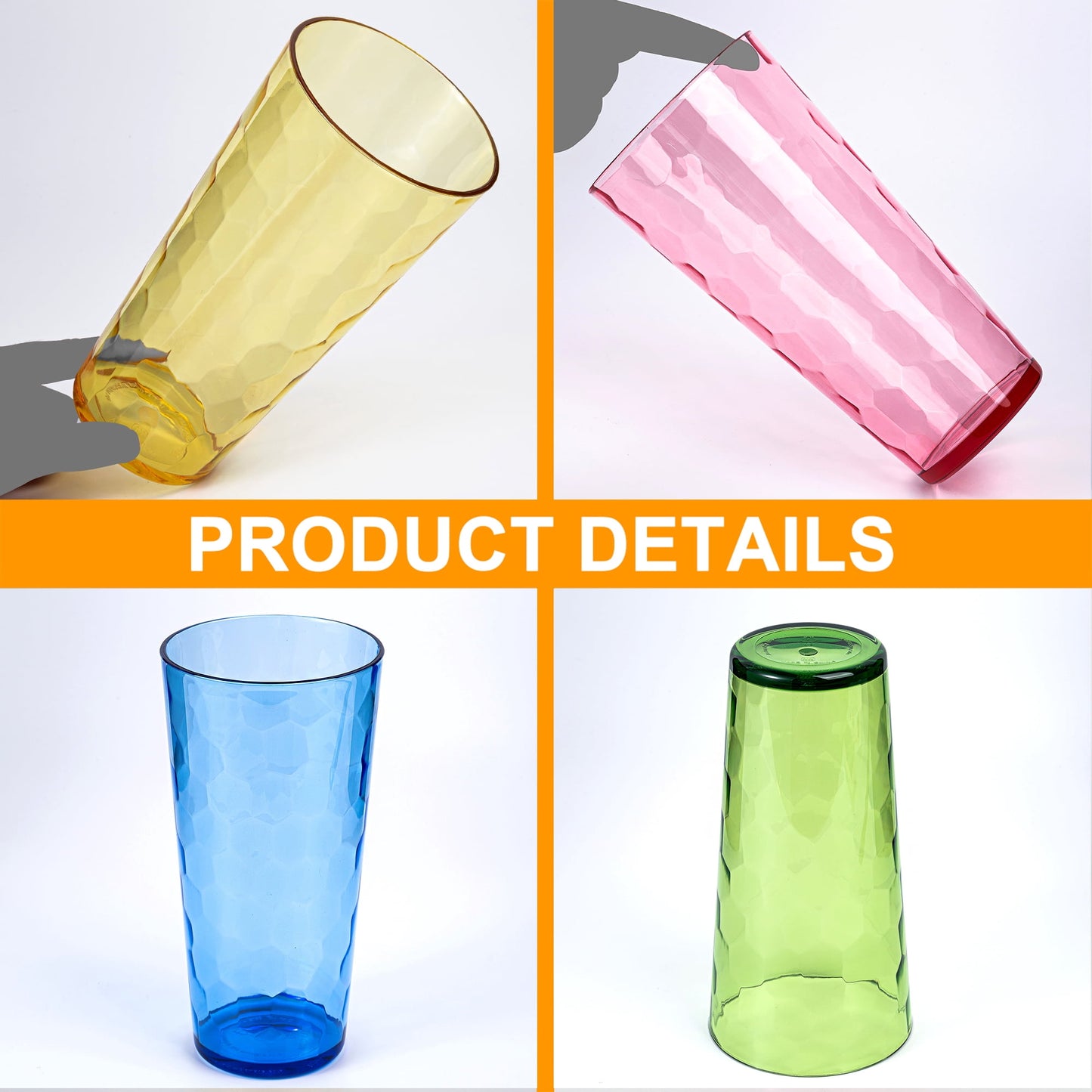 KX-Ware Hammered 26-Ounce Plastic Tumbler Acrylic Highball Drinking Glasses,  Set of 8 Mutlicolor