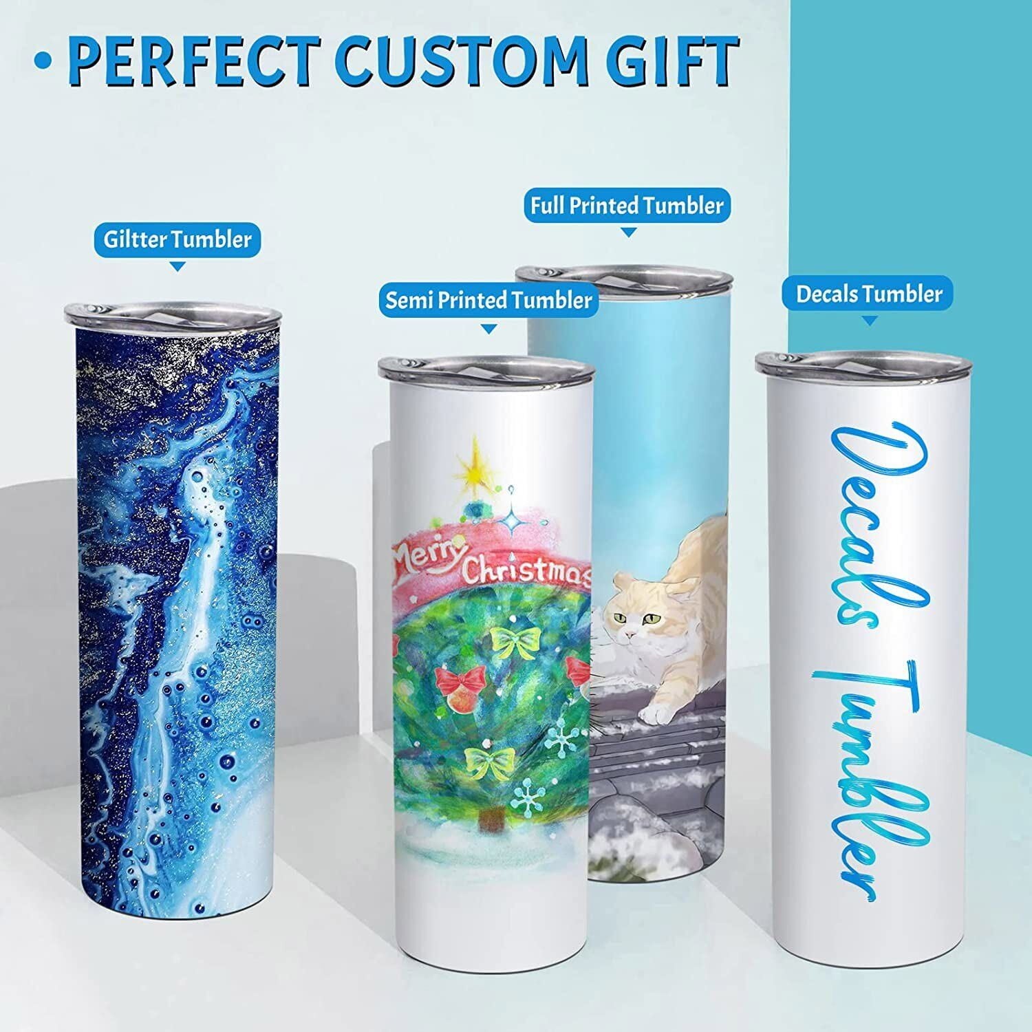 HTVRONT 8 Pack Sublimation Tumblers - Sublimation Blanks Tumbler 20 OZ Skinny - Stainless Steel Sublimation Tumblers with Box, Paper and Straw