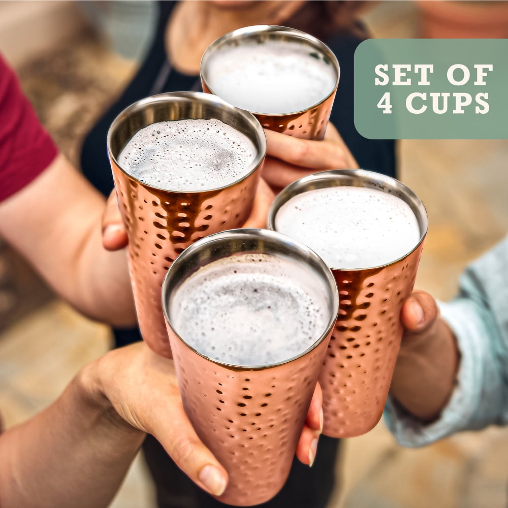 Inspired Living Stainless Steel Tumblers, Double-Wall Insulated Tumblers, Copper Finish, 20 oz, 4-Pack