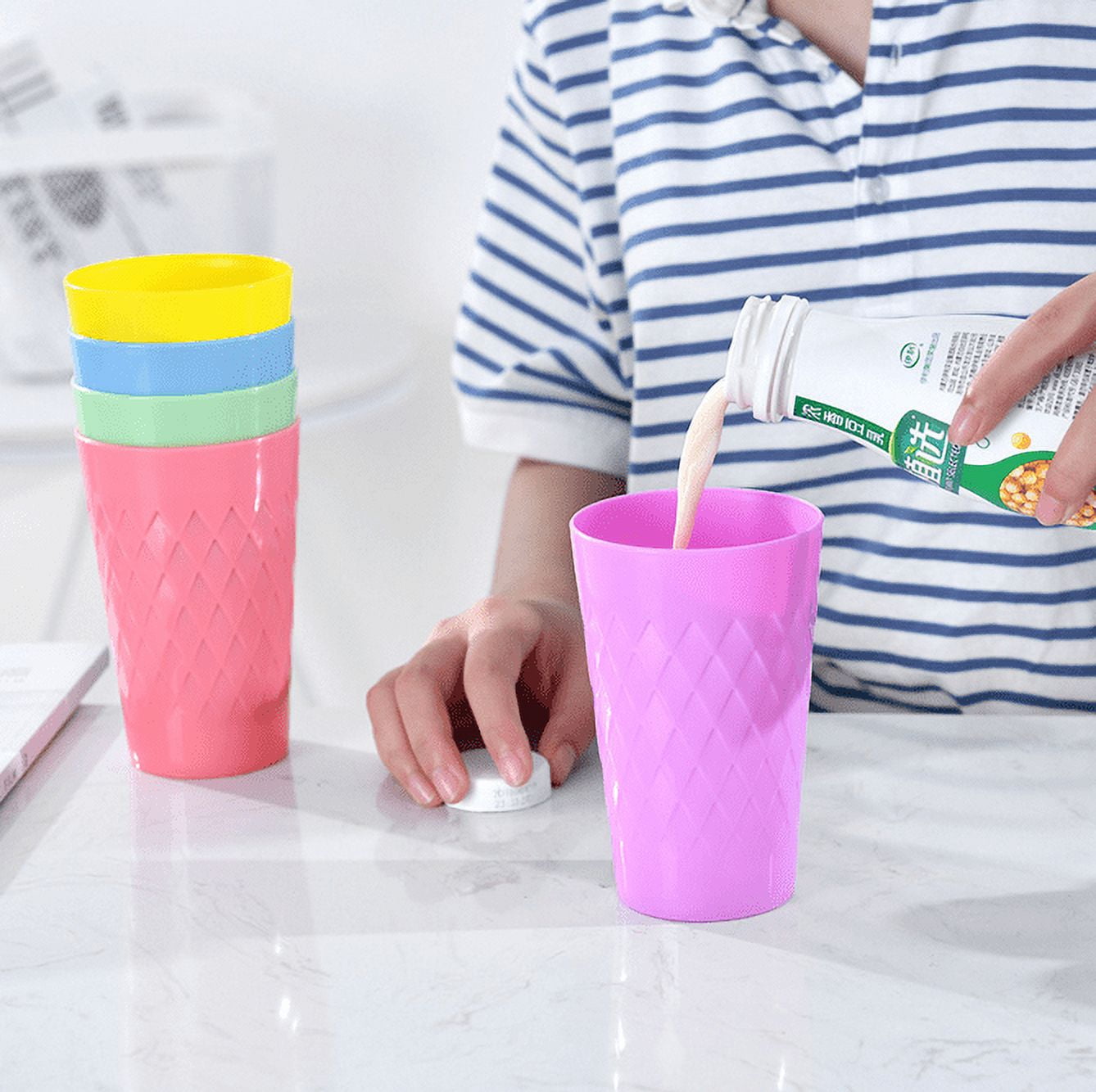 Tumblers Reusable Drinking Cups, Set of 12 Unbreakable BPA Free Dishwasher Safe for Kids Adults Home Party Cups Indoor Outdoor Use, 4 Assorted Colors