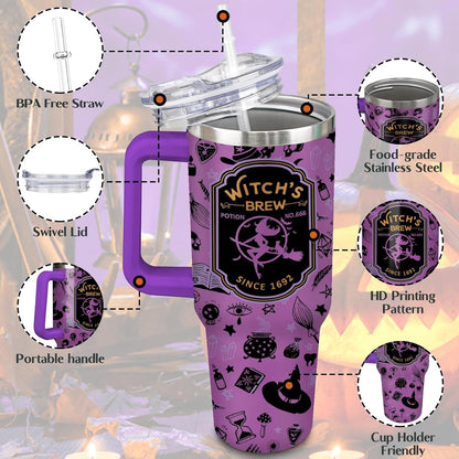 Halloween Tumbler 40 oz Halloween Tumblers with Handle and Straw Purple Witchy Stainless Steel Insulated Coffee Cups Mugs Halloween Gifts Stuff for Women Girls