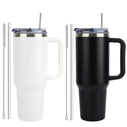 AYAOQIANG 40 oz Tumbler with Handle and Straw Lid Insulated Tumblers Cups with Lids Straws Double Wall Vacuum Leak Proof Stainless Steel 40oz Tumbler Travel Mug Gifts for Men or Women