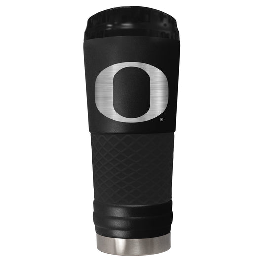 Oregon Ducks 24 ounce vacuum insulated stainless steel tumbler in black powder coat and laser etched team logo