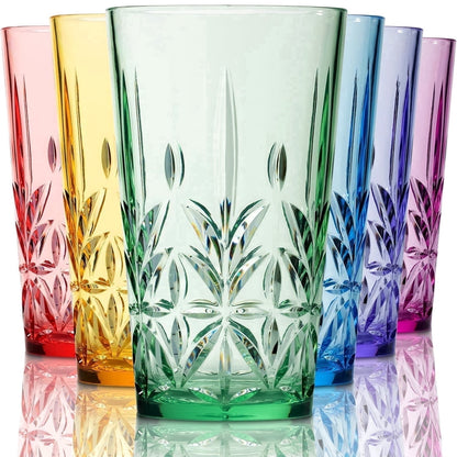 Bravario Royal Plastic Drinking Tumbler, Dishwasher-Safe BPA-Free Water Glasses, Durable Mixed Colors Assorted Stackable Cups, 18 oz Set of 6