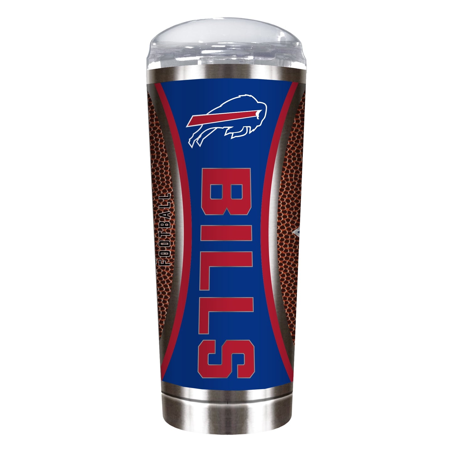 Buffalo Bills 18 ounce vacuum insulated stainless steel team tumbler with Gameball graphic wrap