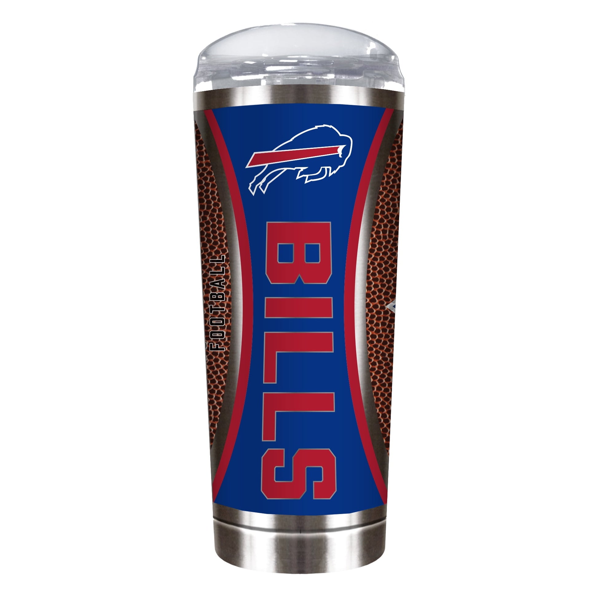 Buffalo Bills 18 ounce vacuum insulated stainless steel team tumbler with Gameball graphic wrap