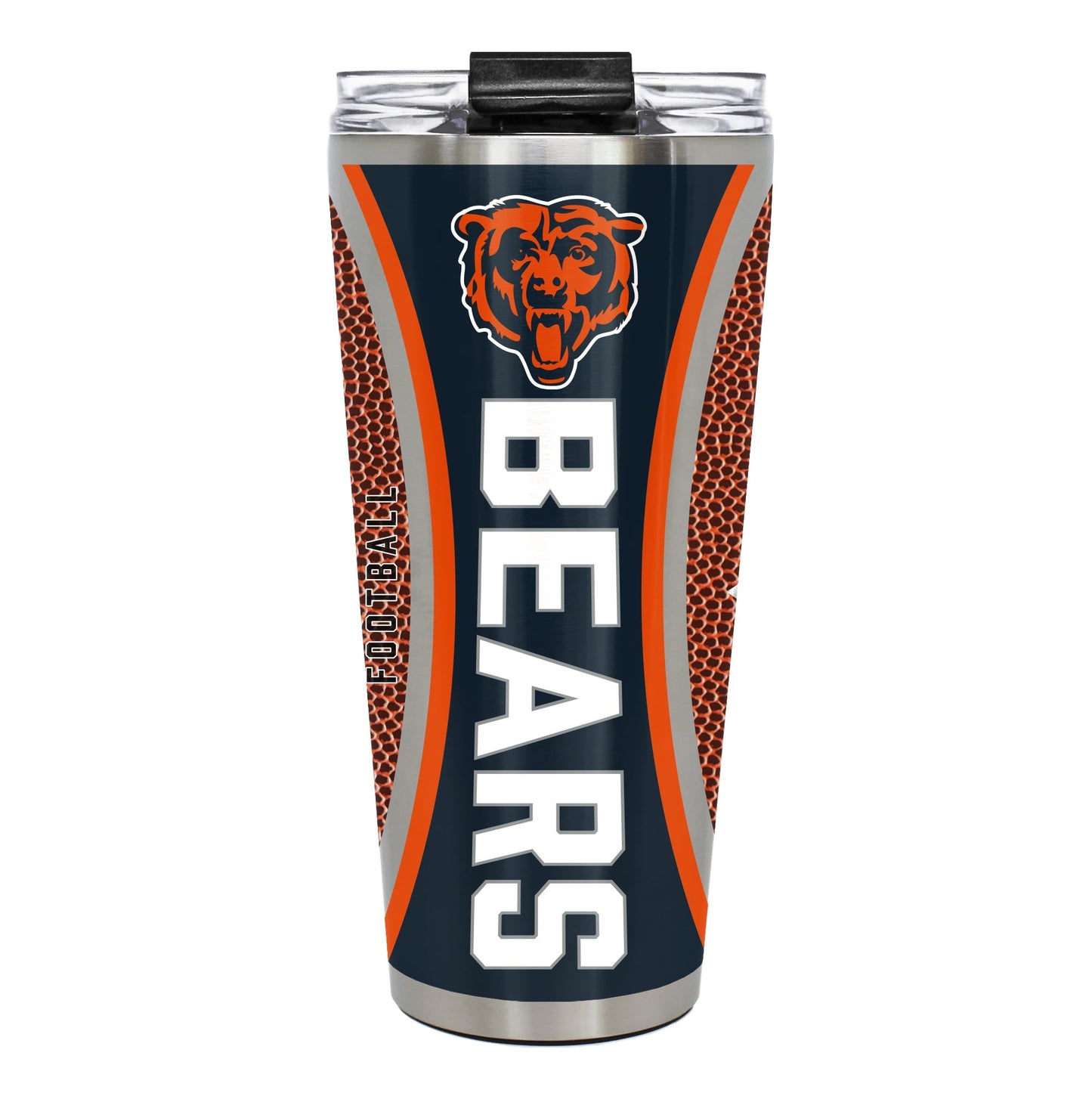 Chicago Bears 32 ounce vacuum insulated stainless steel tumbler with Gameball graphic