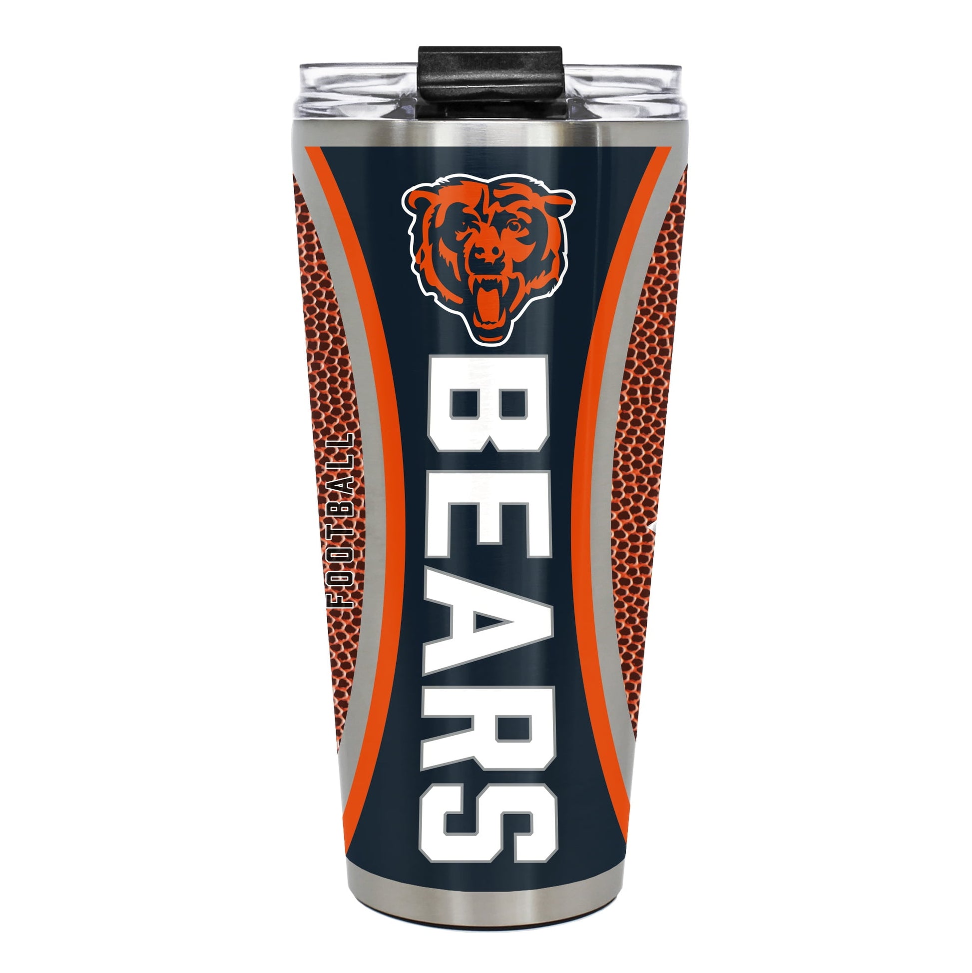 Chicago Bears 32 ounce vacuum insulated stainless steel tumbler with Gameball graphic