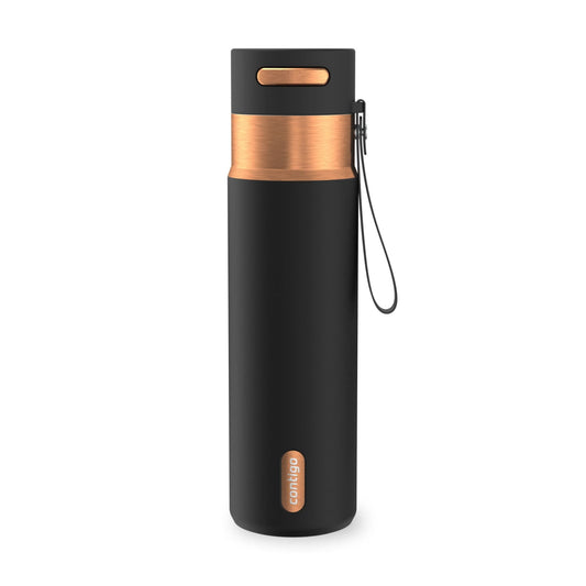 Contigo 24 oz Stainless Steel Leak-Proof Insulated Water Bottle with Carry Strap, Black/Bronze