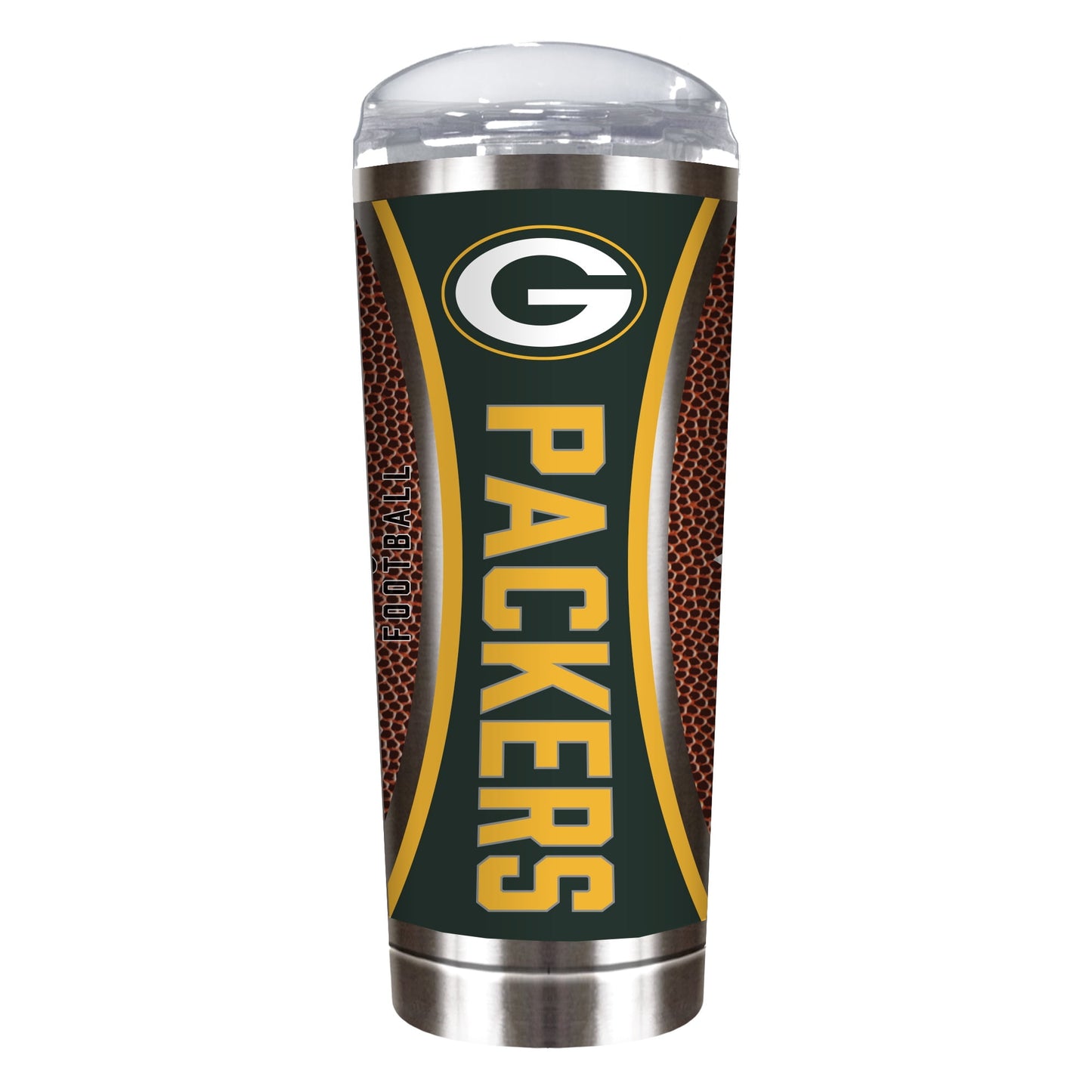 Green Bay Packers 18 ounce vacuum insulated stainless steel team tumbler with Gameball graphic wrap