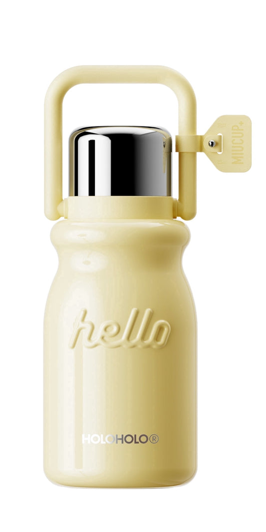 HOLOHOLO Stainless Steel Insulated Tumbler with Flip Straw and Handle 2-in-1 Tumbler 30oz Yellow Water Bottle for Daily Use