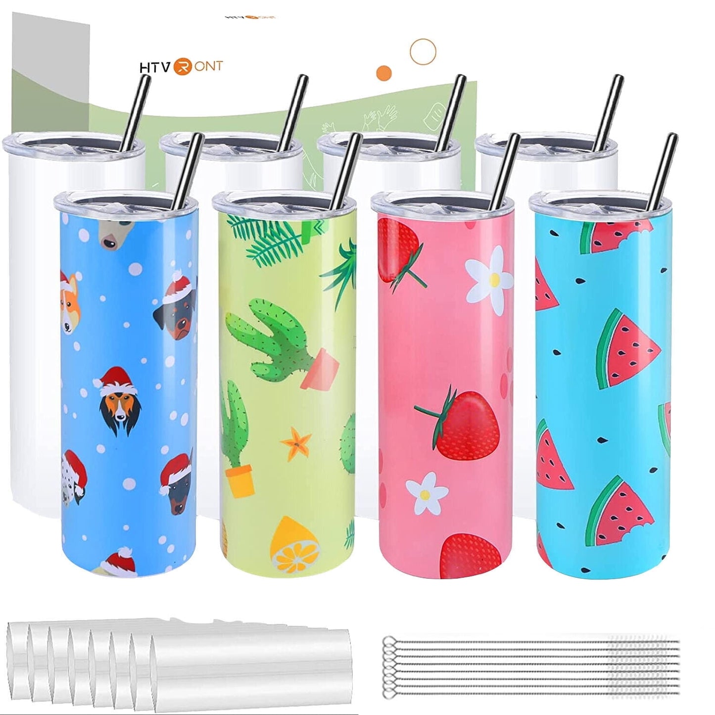 HTVRONT 8 Pack Sublimation Tumblers - Sublimation Blanks Tumbler 20 OZ Skinny - Stainless Steel Sublimation Tumblers with Box, Paper and Straw