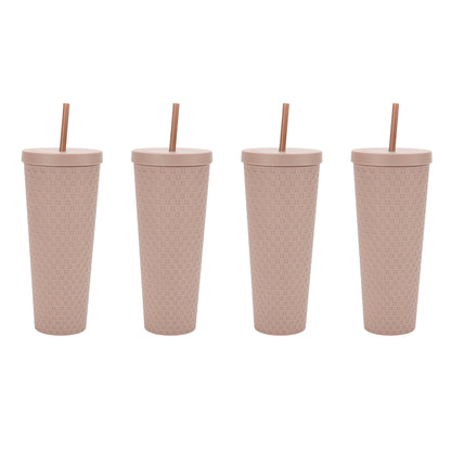 Just Feed Me by Jessie James Decker 4-Piece 26-Ounce Acrylic Textured Tumbler Set, Matte Mauve